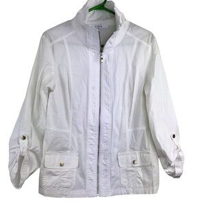 Cleo White Mock Neck Minimalist Neutral zip up Jacket women Size Small
